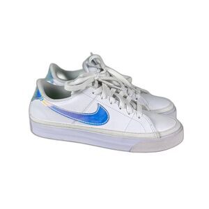 Nike Court Legacy Women’s 6 White Iridescent Swoosh Casual Sneakers